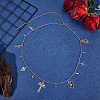 1Pc Gothic Theme Alloy Heart Cross Rose Flower Rivet Pendant Waist Belly Chains NJEW-BM0001-06-4