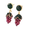 Grape Brass & Polymer Clay Rhinestones Dangle Stud Earrings EJEW-G455-01G-4