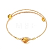 Round Natural Amber Herringbone Wire-Wrapped Cuff Bangles BJEW-JB14498-4
