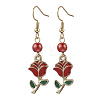 Valentine's Day Alloy Enamel Flower Dangle Earrings EJEW-JE06273-01-4