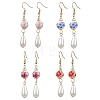 Round with Flower Pattern Porcelain Ceramic Dangle Earrings EJEW-JE06347-2