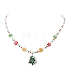 Christmas Tree Lampwork Pendant Necklace with Glass Seed Flower Chains for Women NJEW-TA00070-4