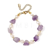 Raw Natural Amethyst Nuggets and Natural Cultured Freshwater Pearl Bead Beaded Bracelets BJEW-JB14387-01-3