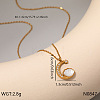 304 Stainless Steel Pave Clear Cubic Zirconia & Natural White Shell Pendant Necklaces for Women WG91666-04-1