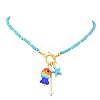 Summer Handmade Lampwork Colorful Fish and Starfish Pendant Dyed Synthetic Turquoise Round Beaded Necklaces with 304 Stainless Steel OT Clasps for Women NJEW-TA00240-2