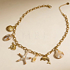 304 Stainless Steel Ocean Theme Shell Starfish Dolphin Multi Pendant Bib Necklace for Women Summer Beach Jewelry PT7319-5