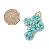 Synthetic Green Turquoise Round Beads & Glass Seed Beaded Cross Pendants PALLOY-MZ01151-04-2