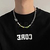 Letter B and Acrylic Lime Green Cube Beaded 201 Stainless Cable Chain Necklaces FS-WG7DFDB-01-4