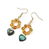 Heart Natural Amber & Abalone Shell/Paua Shell Dangle Earrings EJEW-JE07358-02-4
