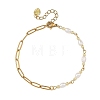 Natural Pearl Rice Beaded Chain Bracelets with 304 Stainless Steel Paperclip Chains BJEW-JB14234-01-3
