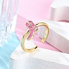 Rack Plating Brass Micro Pave Cubic Zirconia Open Cuff Rings for Women KK-K392-59G-03-1