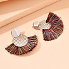 Flat Round with Fan Bohemian Style Iron Tassel Stud Earrings FS-WGA1D99-06-1