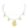 Ocean Brass Conch Shell Dolphin Turtle Pendant White ABS Plastic Imitation Keshi Pearl Beaded Necklaces KK-CBA4547-02G-5
