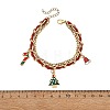 Alloy Enamel Christmas Tree Hat Candy Cane Charm Faux Suede Cord 304 Stainless Steel Woven Chain 2-Strand Bracelets BJEW-TA00763-4