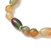 Dyed & Heated Natural Peacock Agate Rice & Round Beads Stretch Bracelets for Women Men BJEW-JB13443-3