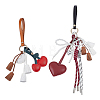 2Pcs 2 Styles Imitation Leather & Faux Suede Tassel & Plastic Pearl Heart Cherry Bowknot Pendant Keychains HJEW-GA00082-1