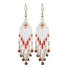 Woven Seed Beads & Natural Red Jasper Tassel Earrings EJEW-MZ00154-01-1