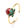 Brass Enamel Strawberry Cuff Rings RJEW-O046-04G-4