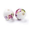 Floral Printed Porcelain Beads X-CFF042Y-4
