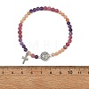 Gradient Natural Mixed Stone Faceted Round Beaded Stretch Bracelets with Alloy Saint Benedict Medal BJEW-JB14401-03-4
