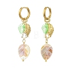 Leaf Natural Freshwater Shell & Teardrop Glass Dangle Earrings EJEW-JE07148-3