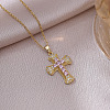 304 Stainless Steel Micro Pave Cubic Zirconia Religion Cross Pendant 304 Stainless Steel Cable Chain Necklaces WG8E2CC-02-1