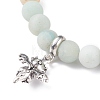 Natural Frosted Flower Amazonite Round Beaded Stretch Bracelet with Dragon Charm BJEW-JB07596-5