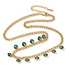 304 Stainless Steel Rhinestone Flat Round Tassel Twisted Chain Necklaces for Women NJEW-V010-01G-04-1