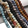 Natural Wood Lace Stone/Blue Spot Jasper/Black Netstone/Opal/Cherry Blossom Glass Beads Strands G-P562-C-02-2