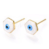 Enamel Hexagon with Evil Eye Stud Earrings EJEW-E274-03G-03-3