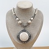 Vintage Alloy with Dyed Synthetic Turquoise Bohemian Flat Round Pendant Round Beaded Necklaces for Women DH5504-2-1