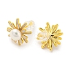 Brass Flower Stud Earrings with Natural Pearl EJEW-Z020-09G-2