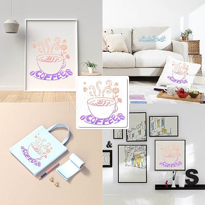 Coffee PET Plastic Hollow Out Drawing Painting Stencils Templates DIY-WH0244-279-1