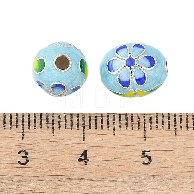 Rhodium Plated 925 Sterling Silver Enamel Beads STER-P060-07P-1