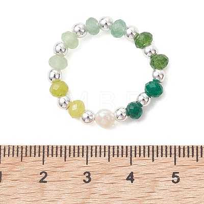Dyed Natural Malaysia Jade & Natural Freshwater Pearl & Synthetic Hematite Finger Rings RJEW-JR01021-1