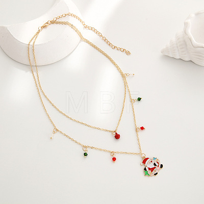 Alloy Enamel Santa Claus and Bicone Glass Pendant Double Layer Necklaces for women FS-WGBB294-01-1