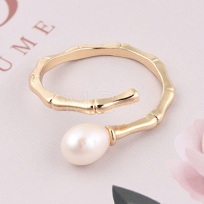 Natural Pearl Beaded Open Cuff Rings RJEW-T026-06G-1