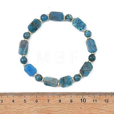 Natural Apatite Rectangle and Round Beaded Stretch Bracelets BJEW-JB14493-01-1