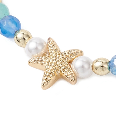 3Pcs Starfish Natural Agate & Amazonite & Shell Pearl Beads Braided Bead Bracelets for Women BJEW-JB12765-1