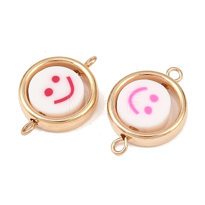 CCB Plastic Frame with Polymer Clay Smiling Face Beads Flat Round Links Connector Charms KK-D103-10G-G-1