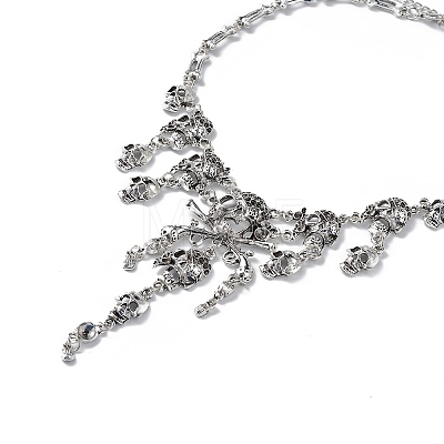Alloy Skull Bib Necklace LS-NJEW-L175-01AS-1