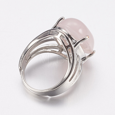 Natural Rose Quartz Wide Band Finger Rings RJEW-K224-A12-1