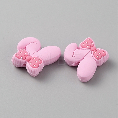 Rabbit with Bowknot Food Grade Eco-Friendly Silicone Beads SIL-WH0018-008H-1