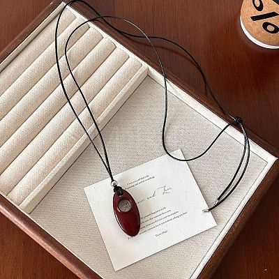 Adjustable Alloy Horse Eye Pendant Black Waxed Cord Long Necklaces for Women FS-WG001E9-03-1