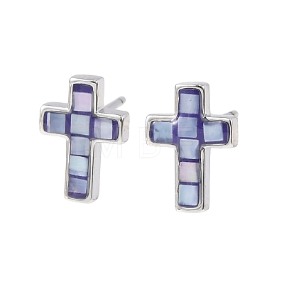 Brass Enamel Cross Stud Earrings EJEW-I322-03P-1