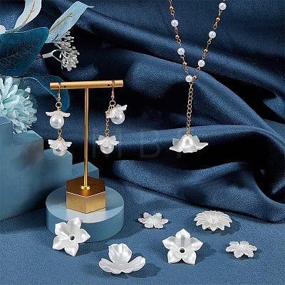  120Pcs 6 Style Flower ABS Plastic Imitation Pearl Bead Caps OACR-NB0001-41-1