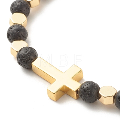 Cross Cubic Zirconia Beads Stretch Bracelet BJEW-JB07198-1