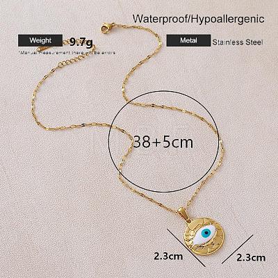 Vintage 304 Stainless Steel Enamel White Evil Eye Pendant Necklaces for Women QI8338-1