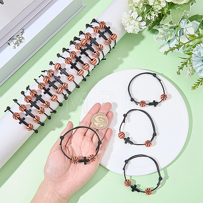 30Pcs Sports Theme Acrylic Beads Braided Bead Bracelets BJEW-BM00010-1