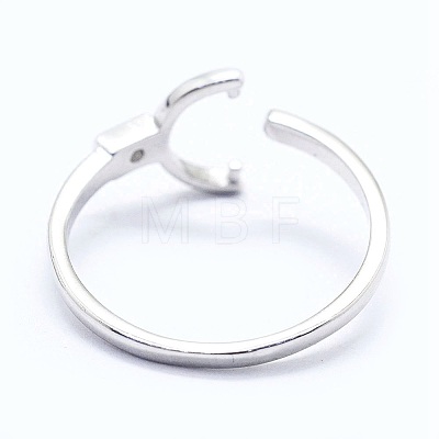 Adjustable Rhodium Plated 925 Sterling Silver Cuff Finger Ring Components STER-I016-045P-1